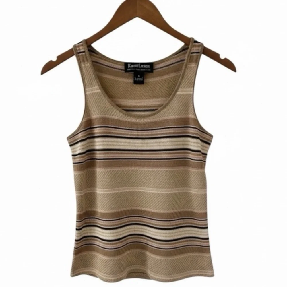 Ralph Lauren Collection Tan Striped Scoop Neck Linen Knit Tank Top Size Small - Picture 1 of 5